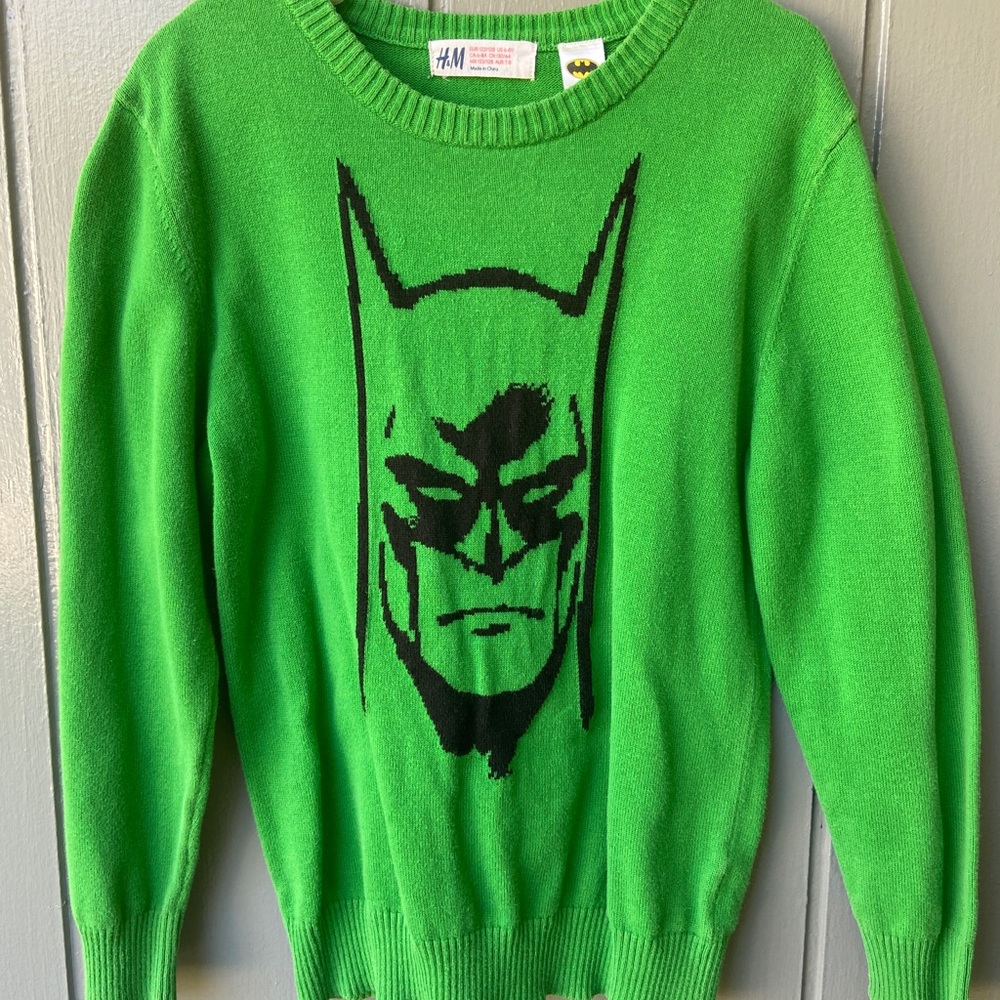 H&M Green Knit Batman Trendy Fall Sweater